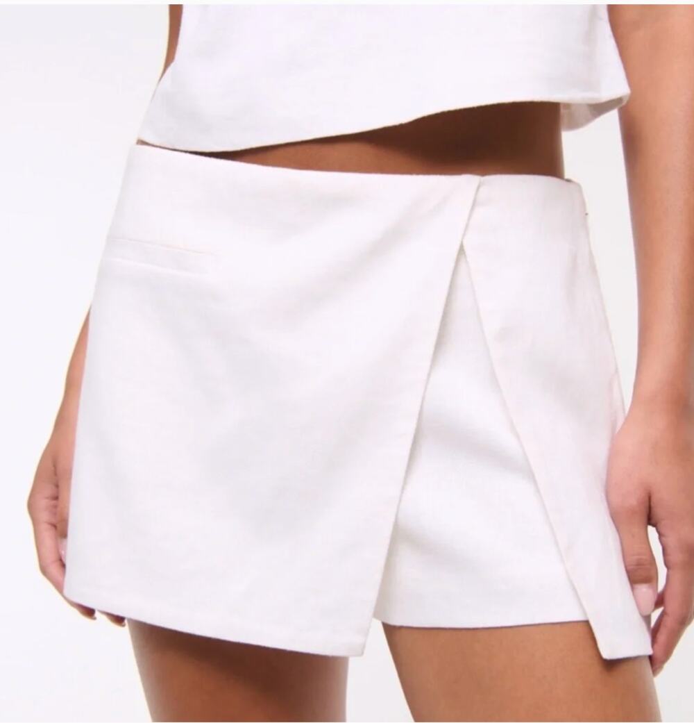 Abercrombie & Fitch White Faux Wrap Linen Mini Skirt Skort White Small